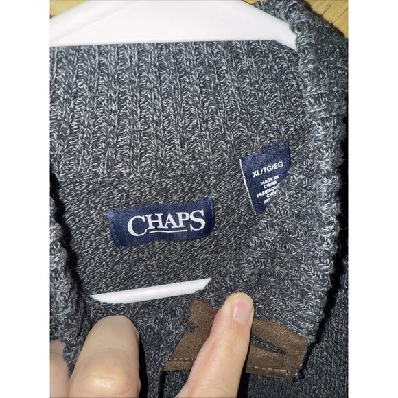 CHAPS Men's 1/4 Button Pullover Sweater Gray W/Elbow Patches Size XLarge Regular - Picture 4 of 7